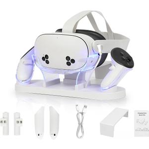 Magnetic VR Charging Station for Meta Quest 3S/Quest 3 Headset Handle Controller with LED Light, 2-3 Hour Fast Charging Dock, ChargingStand for MetaQuest 3 Smart Touch Controller (White)