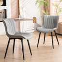 YOUNUOKE Mid-Century Modern Dining Chairs Set of 2, Grey PU Leather Upholstered Kitchen Chairs with Black Metal Legs, Armless Accent Chair for Dining Room, Guest Reception Room, 1.61' X 1.58' X 2.59'