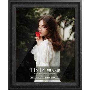 11x14 Picture Frame with Tempered Real Glass. Curved Extra Wide Edges Vintage Photo Frames. Hanging and Tabletop Display, Gallery Wall Frames for Posters & Wall Art. Black