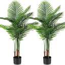 Jexine 2 Pack Artificial Palm Trees 3Ft, Fake Plants Fake Trees Artificial Areca Palm Plants for Outdoor Indoor Faux Tree in Pot for Pool Home Decor Office Housewarming Gift Modern Decoration