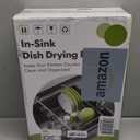 Over the Sink Expandable Dish Drainer Drying Rack In Stainless Steel for Small Kitchen, Counter Space Saving Modern Compact Metal Above Plate Dryer Strainer, Adjustable Hanging Inside Drain Holder (Black)