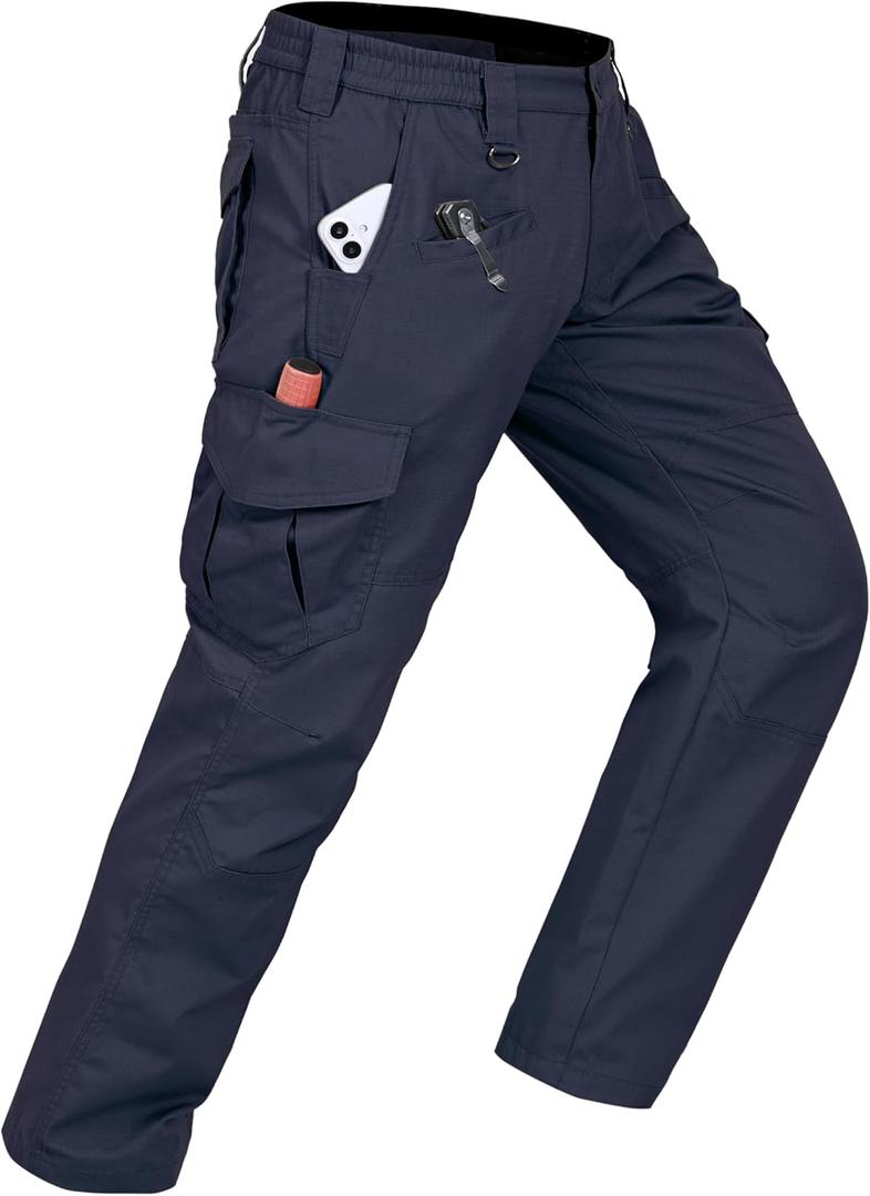 CNBQDD Mens Work Pants Cargo Tactical Construction for Men Ripstop Water Repellent Lightweight Outdoor Hiking with Pockets (32W x 30L, Dark Blue)