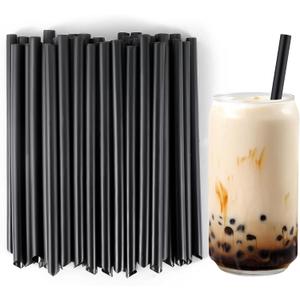 [50 Pcs] Disposable Jumbo Smoothie Boba Straws - 8.26" Long 0.43" Wide Black Plastic Drinking Straws for Bubble Tea, Milkshake, Milk, Juice, Lemonade