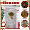 Christmas Door Hanger Basket Wreath, Artificial Hanging Basket Wreath for Front Door Norfolk Pine Wreathes with Red Berries & Pine Cones for Christmas Farmhouse Indoor Outdoor Decoration