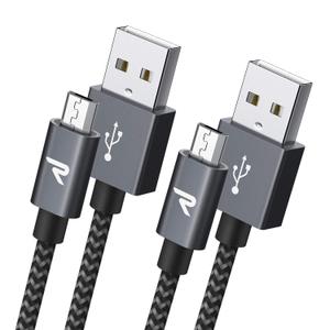 RAMPOW Micro USB Cable [2 Pack/6.6ft], QC 3.0 Fast Charging & Sync Android Charger,Micro USB Cables for Samsung Galaxy S7/S6 and Edge,Note 7/6,Sony,Kindle,PS4,Xbox,Android Devices and More-Space Grey