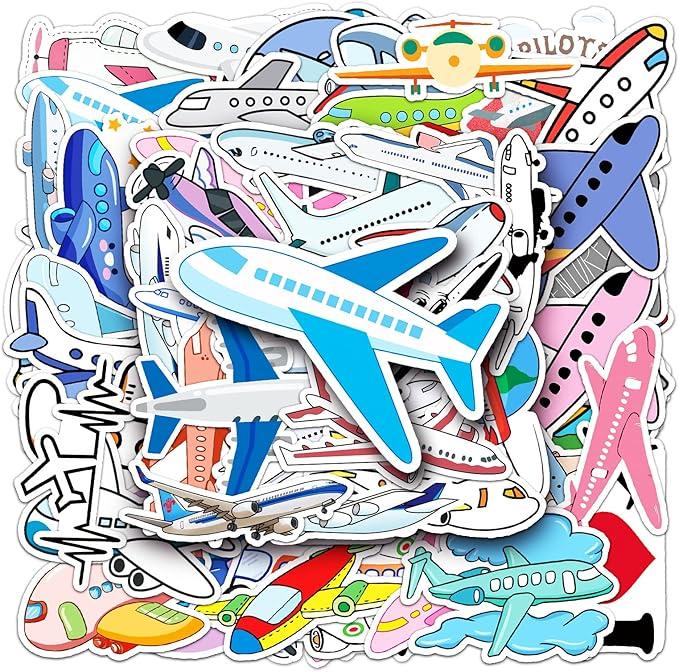 Kids Teens Airplane Stickers,50PCS Pack Aircraft Aesthetic Waterproof Laptop Adults Graffiti Decals for Water Bottles,Luggage Bumper Helmet Fridge Sticker