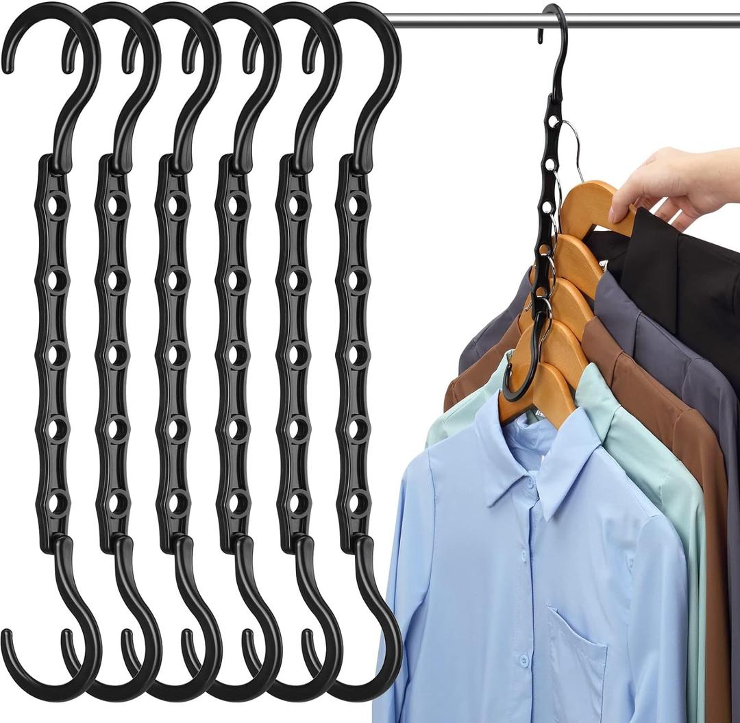 AMKUFO 6 Pack-Closet-Organizers-and-Storage, Magic-Hangers-Space-Saving-for-Clothes, Closer-Organizer-for-Closet-Organization, Space-Saver-Hanger-Organizer-for-Multipurpose, Dorm-Room-Essentials (Black)