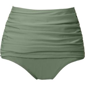 COCOPEAR Women's High Waisted Full Coverage Bikini Bottom Ruched Bathing Suit Bottoms for Women Tummy Control Swim Bottoms (Army Green, S)