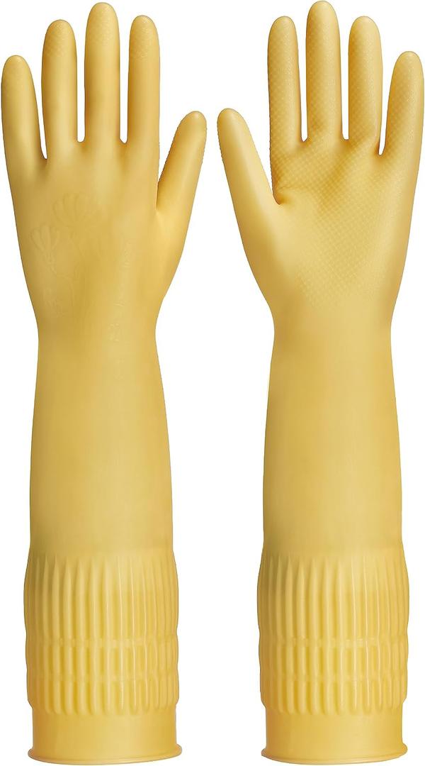 Rubber Gloves on Dishwashing Cleaning 3 or 6 Pairs,Kitchen Dish Gloves, Reuseable, (6,Large)