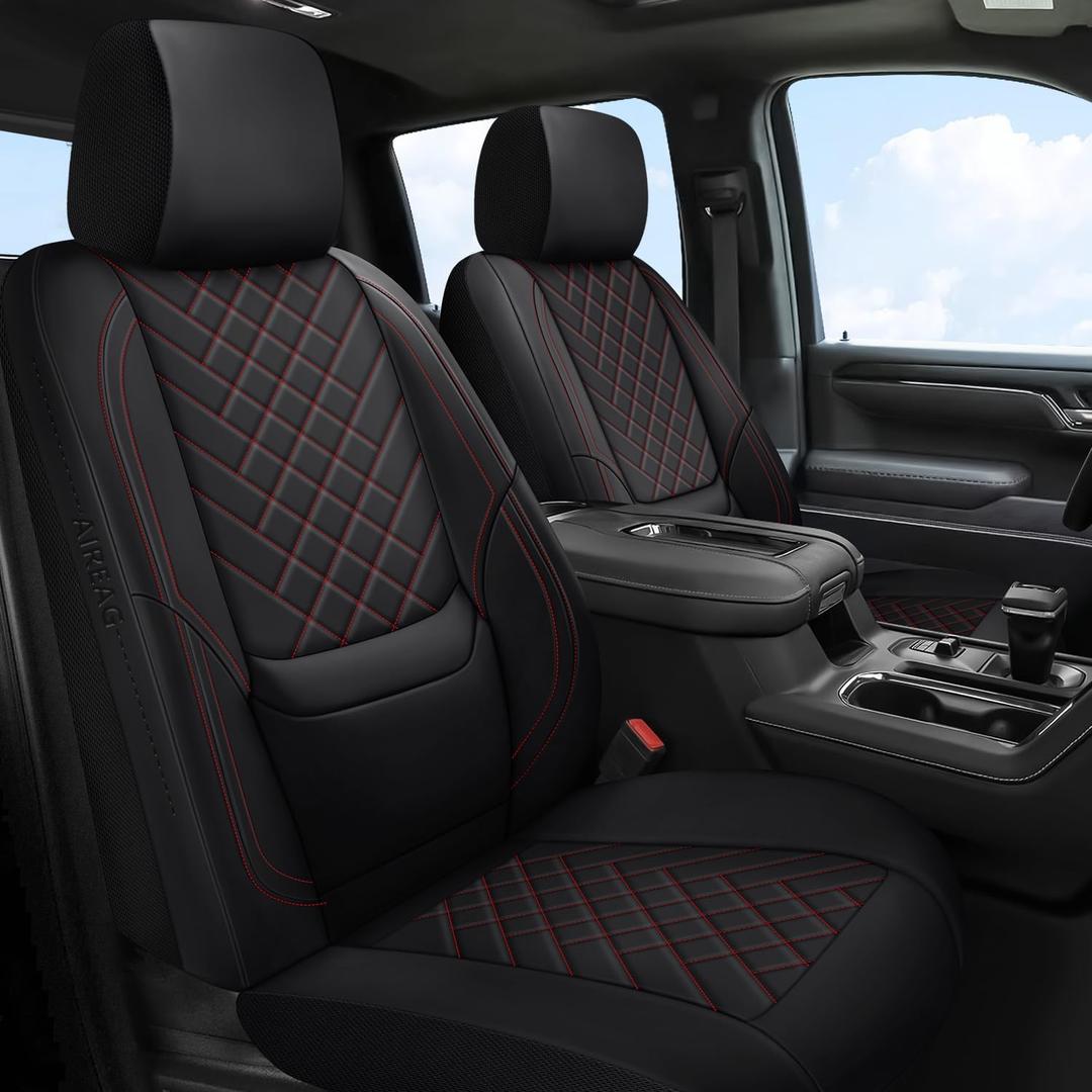 BABYBLU Chevy Silverado Seat Covers,Truck Seat Covers for Silverado GMC Sierra,Custom Fit 2007-2026 1500/2500HD/3500HD (Black & Red, Front Pair)
