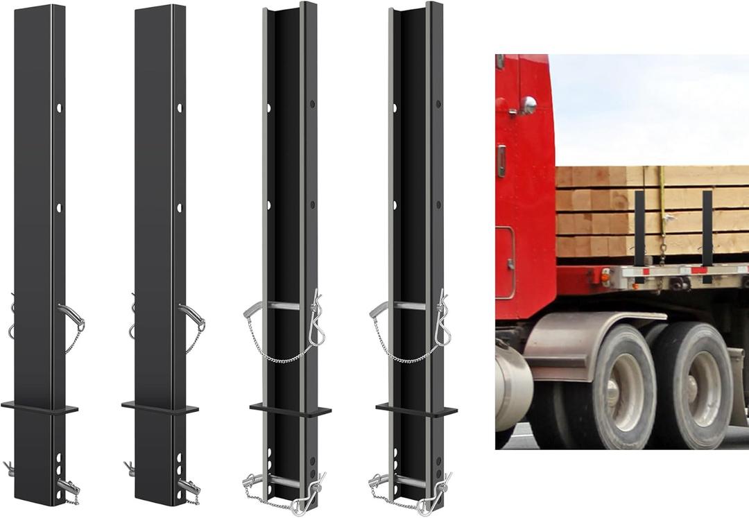 30 in 4 Pcs Adjustable C Channel Pipe Stake, Trailer Stake Sides Rails with Anti-Loss Cord for Flatbed Trailer Hauler