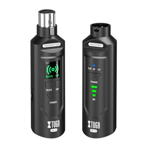 XTUGA 2.4GHz Wireless XLR Transmitter & Receiver, Wireless Microphone Adapter System for Dynamic/Condenser Mics w/ 48V Phantom Power fit for Live Show,Audio Mixer,PA Systems,Studio,Church (SF-1)