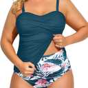 Aqua Eve Women Two Piece Plus Size Tankini Strapless Bathing Suits Bandeau Swimsuits with High Waisted Bottom Teal Flower 18W