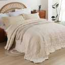 EVENHUG Oversized King Quilt California King Size Lightweight Bedding Set Reversible Bedspread Coverlets for All Seasons 3 Piece (Beige 120"x128")