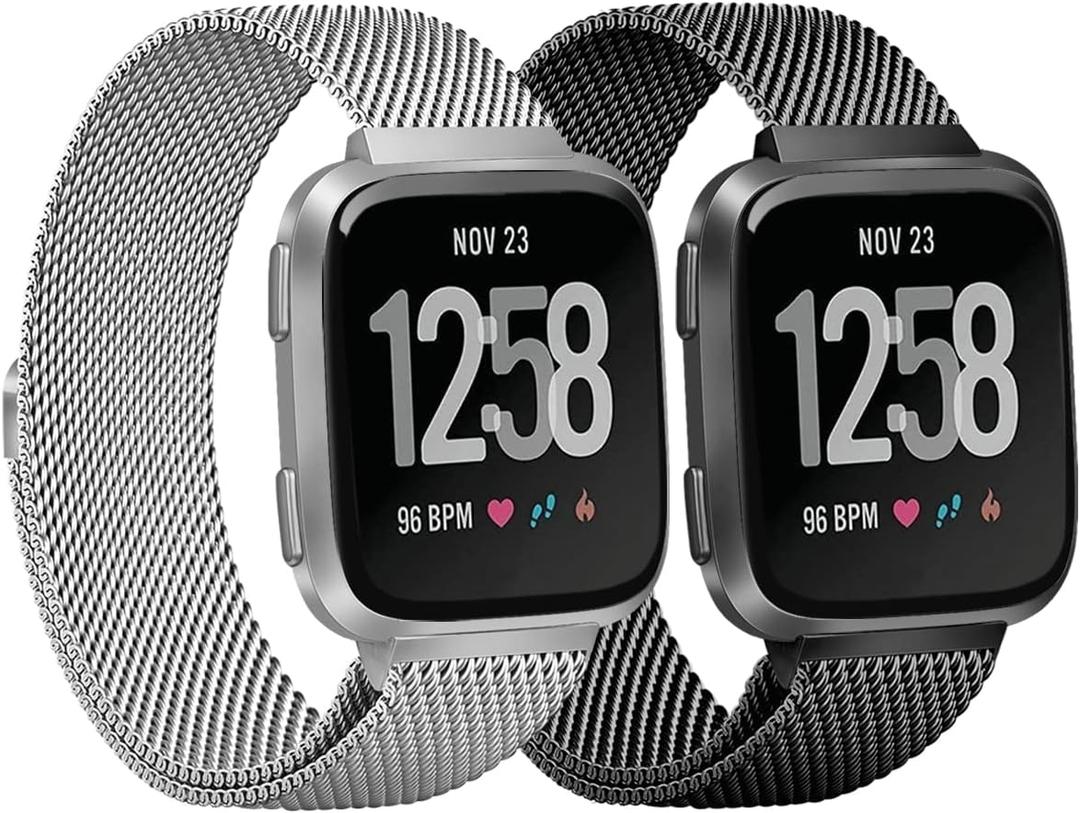 2 Pack Metal Bands Compatible with Fitbit Inspire 2 /Fitbit Inspire HR/Fitbit Inspire Bands for Women Men, Adjustable Replacement Stainless Wristbands for Fitbit Inspire 2 (Black+Silver)