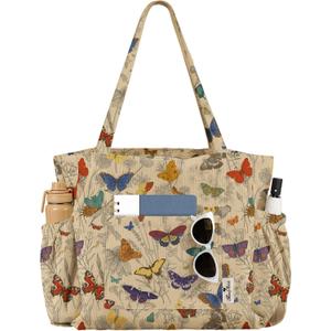 Large Corduroy Tote Bag for Women - Cute Shoulder Reusable Canvas Bags with Zipper Multi-Pocket for School