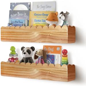 Scalloped Shelves - Set of 2 Pre-Assembled 24inch Floating Nursery Book Shelves, Scalloped Book Shelf - Kids Wall Bookshelf, Nursery Decor, Floating Shelves for Wall