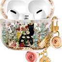 Coralogo for Apple for Airpods Pro 1/2 Case - Women Girls Cute Girly Kawaii for Airpods Pro 2nd Generation Case Cover Glitter Liquid Sparkle Cat Flower Hard Shell Keychain Funda Estuche Forro