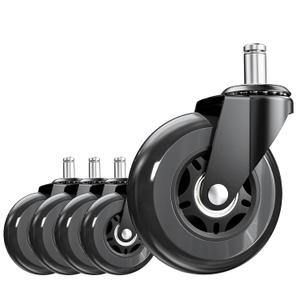3 Inch Office Chair Wheels Set of 5, Heavy Duty Replacement Casters, Smooth Quiet Roll for Hardwood Floor Carpet, Universal 11mm Stem, Non-Marking PU WheelsBlack 5 Pack