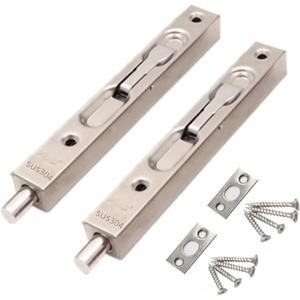 szhdxsy (2-Pack) Hidden Latch & Bolt 304 Stainless Steel 8 Inch(202cm) Security Flush Bolt Latch, French Door Slide Bolt Lock, Silver