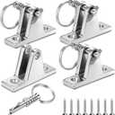 4 Pcs Bimini Top Deck Hinge, 304 Stainless Steel Marine Hardware with Pin, Ring and Screws, Boat Bimini Top Parts for Pontoon, Fishing & Ski Boats