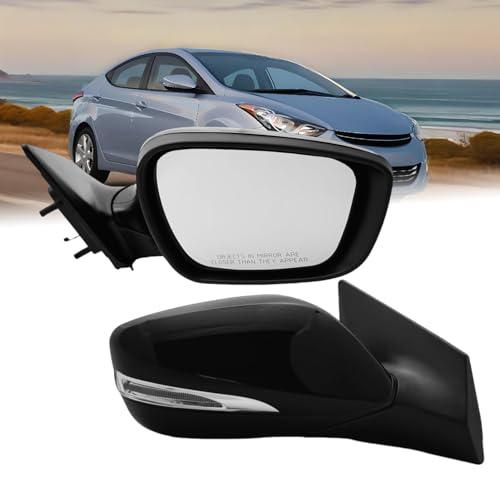 Right Passenger Side Mirror Compatible With 2011 2012 2013 Hyundai Elantra With Power Glass Heated Turn Signal Manual Folding Replace#876103Y000 6Pins Black