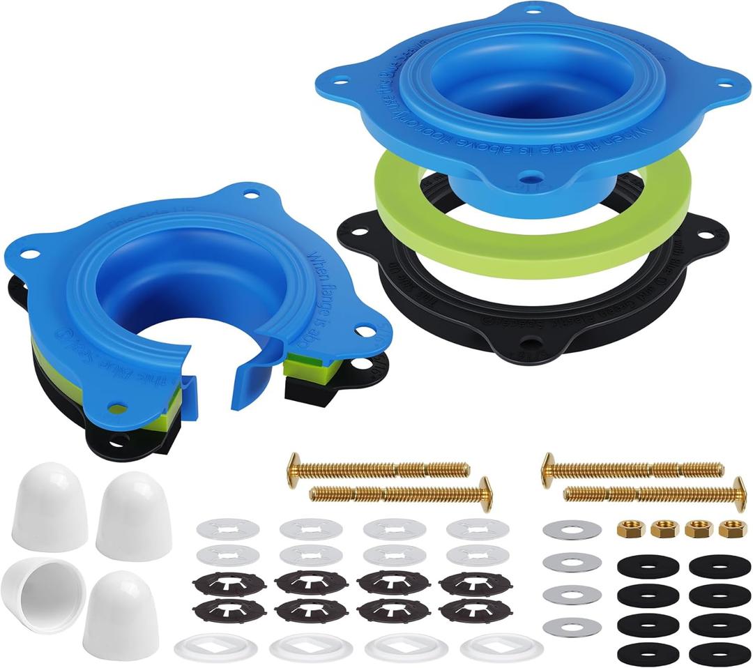 Toilet Flange Repair Kit, Universal Toilet Seal Parts For Wax Seal, Rubber Gasket Ring, Wax-Free Toilet Bowl Replacement kit Include Premium Nuts, Washers, 3.26Inch Bolts, Bolt Caps(2-Pack) (Black)