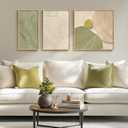 Framed Abstract Sage Green Boho Wall Art for Living Room, Set of 3 Piece Canvas Artwork, Large Modern Line Painting Prints for Dining Room Bedroom Hallway Office Wall Decor - Total 24" x 52" (Sage Green Abstract Texture)