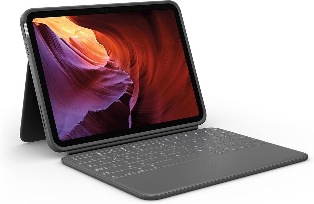 Logitech Rugged Folio Keyboard Case for iPad (10th gen & A16) with Smart Connector and Durable Spill-Proof Keyboard - Graphite