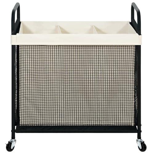 STO STO Laundry Hamper 3 Section, 120L Rolling Laundry Sorter Cart with Removable and Washable Liner Bag, Rolling Clothes Hamper with Metal Handle for Laundry Room and Bedroom
