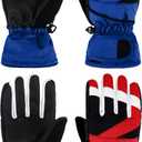 Janmercy 2 Pairs Kids Winter Gloves Waterproof Ski Gloves Snow Thermal Thick Warm Mittens for Cold Weather Children Boys Girls (6-10 Years, Royalblue, Red)