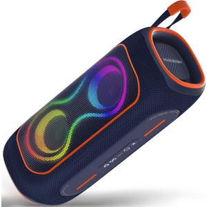 MusiBaby Portable Bluetooth Speakers with Lights, 80W Loud Outdoor Wireless Speaker with Stereo Sound, IPX5 Waterproof, 24H Playtime, BT 5.3, FM, for Home/Travel/Party Valentines Gifts (Blue)