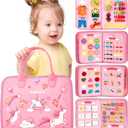 hahaland Toddler Busy Board Montessori Toys for 3 Year Old Girl Gifts, Educational Learning Toys with Life Skills, Alphabet, Number, Shape, Color, Car Ride Airplane Travel Toy Toddlers Girls Busy Book