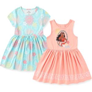 Disney Moana Girls 2 Pack Dress for Toddler and Big Kids (6, Blue/Pink)