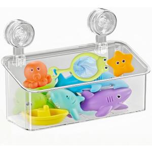 Lukzeezo Clear Bath Toy Storage With Suction Cup, Large Bath Toy Holder, Reusable Bath Toy Organizer, Suction Cup Shower Caddy, Remove Without Adhesive