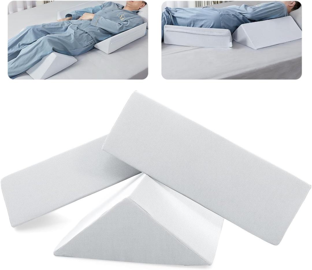 Fanwer Positioning Wedge Pillow for Side Sleeping (3 in 1), 40 Degree Triangle Bed Wedges & Body Positioners for Back Pain, Preventing Bedsores, After Surgery, Knees Elevated, Pregnancy,Off-white Gray