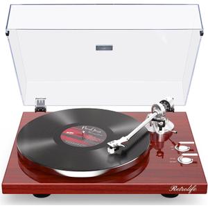 Record Player Turntables for Vinyl Record Belt-Drive Wireless Output Connectivity Phono Line Out USB Digital to PC Recording MM Audio Cartridge Stylus Counterweight Piano Shiny Classic Red