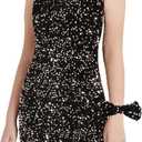 EXARUS Girls Sequin Spaghetti Strap Bodycon Dress Teen Sparkle Pencil Party Mini Special Occasion Birthday Velvet Dress (Black, 8Y)