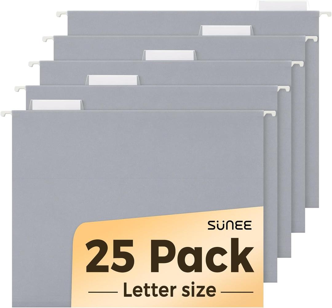 SUNEE 25 Pack Hanging File Folders, Gray Folders, Hanging File Folders Letter Size with 1/5-cut Tabs, Stay Organized for Your Home and Office Bulk File and Documents