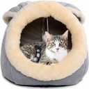 Cat Beds for Indoor Cats - Small Dog Bed with Anti-Slip Bottom, Rabbit-Shaped Cat/Small Dog Cave with Hanging Toy, Puppy Bed with Removable Cotton Pad, Super Soft Calming Pet Sofa Bed (Grey S)