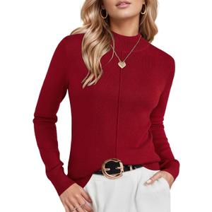 Arach&Cloz Women's Wool Blend Fall Sweaters Mock Neck Business Casual Outfits (Burgundy Red,XS )
