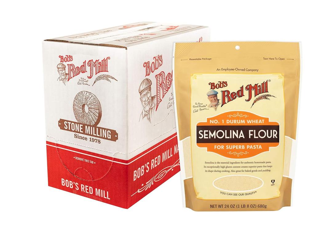 Bob's Red Mill Semolina Pasta Flour, 24oz (Pack of 4) - Vegan, Kosher (EXP 04/27/28)