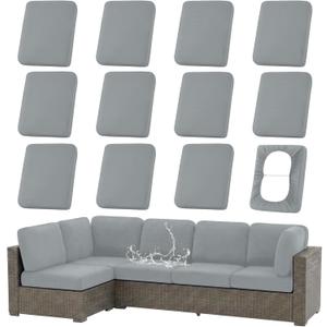 hyha Waterproof Outdoor Cushion Covers for Patio Furniture, Stretch Patio Chair Cushion Slipcovers, Coated UV Resistant Replacement Seat Covers, Solid Color (Grey, 12PC)