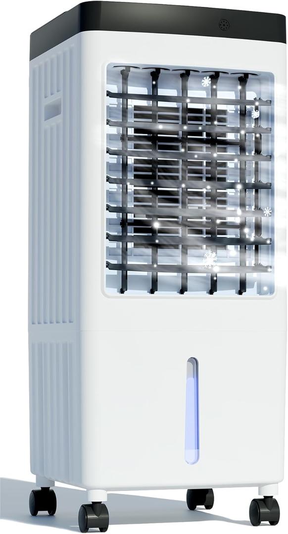 Portable Evaporative Air Cooler & Humidifier Fan, Energy Efficient Swamp Cooler with Remote, 3 Speeds, Timer - Indoor/Outdoor Cooling for Home, Room, Office, Patio, Low Energy AC Alternative