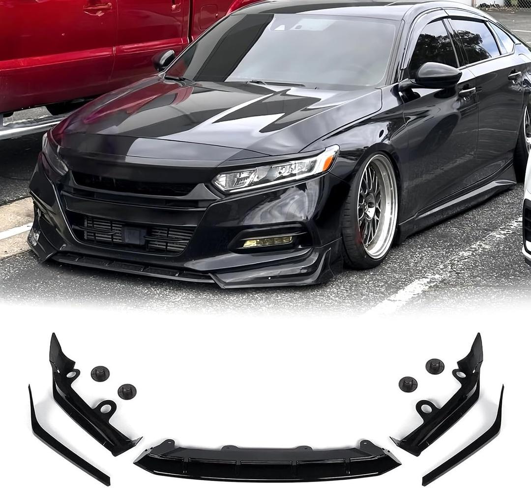Front Bumper Lip for Honda Accord 2018 2019 2020 ACR Style 5Pcs Lower Chin Bumper Spoiler Splitter Protection Body Kit (Glossy Black)