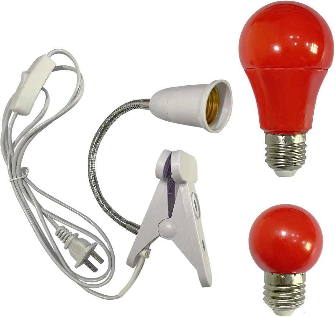 Darkroom Safelight Portable Red Lamp with Clip 360 Degree Desk Light with Switch, E27 LED Screw Light with 180cm Power Cord