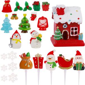 2 x Lulu Home 24 Pcs Christmas Decorative Crafts Kit, Resin Miniature Snowman Tree Snowflakes Gift Box Santa Figurines & House Ornaments for Snow Globes DIY Xmas Accessories