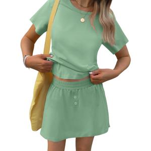 TCOT Pajamas for Women Set Summer Fashion Short Sleeve Crewneck Tops with Skirt Sets Pajama Casual Loungewear (XXL)