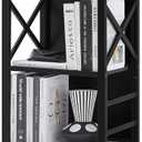 MNEETRUNG Small Bookshelf,3 Tier Industrial Bookcase with Metal Frame and Backboard, Low Black Book Shelf, Book case for Small Spaces, Living Room, Bedroom and Home Office