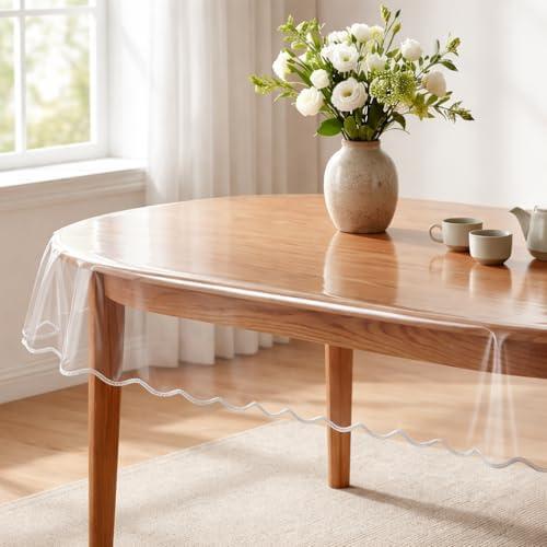 MeritMode Clear Table Protector - Oval Vinyl Tablecloth Cover Transparent Plastic Kitchen Waterproof Protector for Dining Table, Buffet Parties and Camping, 60 x 90 Inch